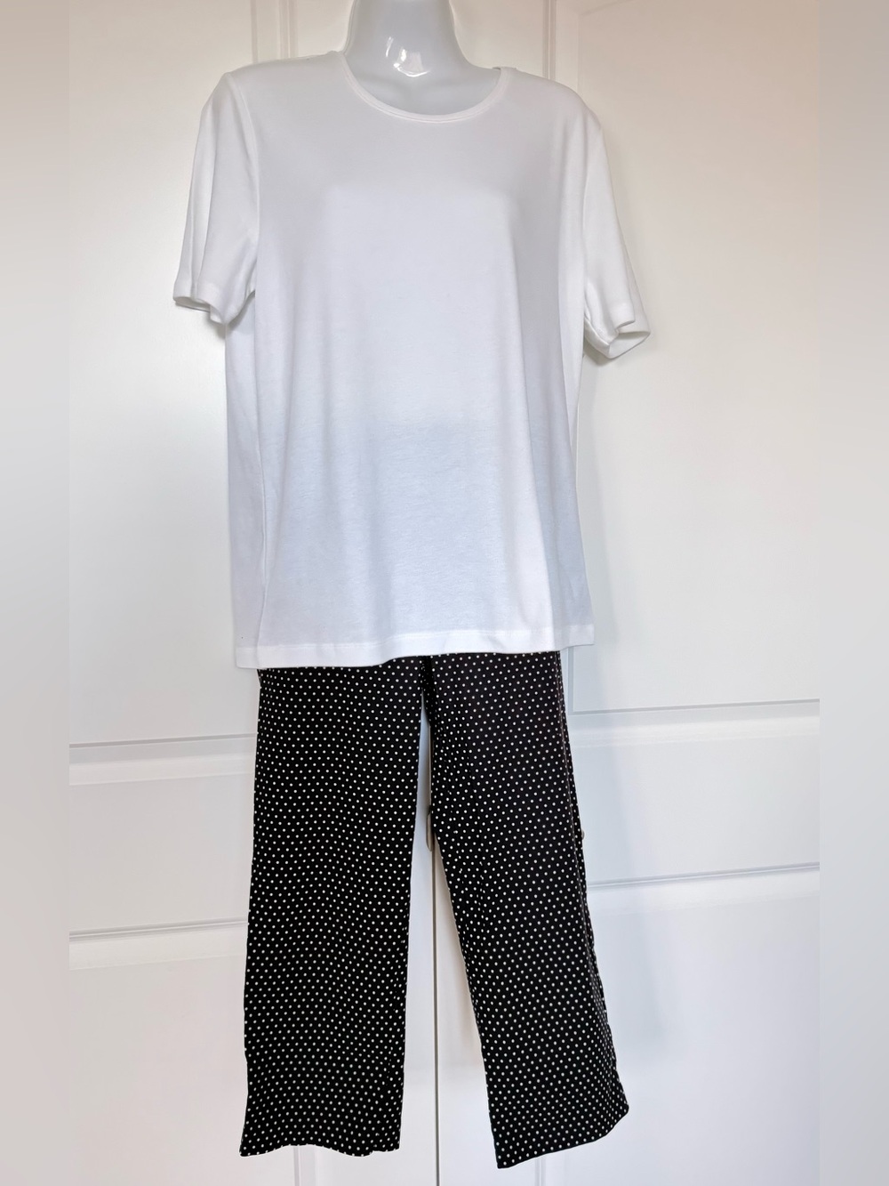 Classic White Tee with Black Polka Dot Pants